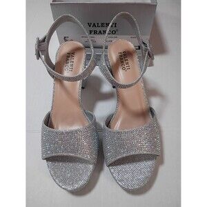 Valenti Franco Silver Glitter Ankle-Strap Women's Heels Size 9